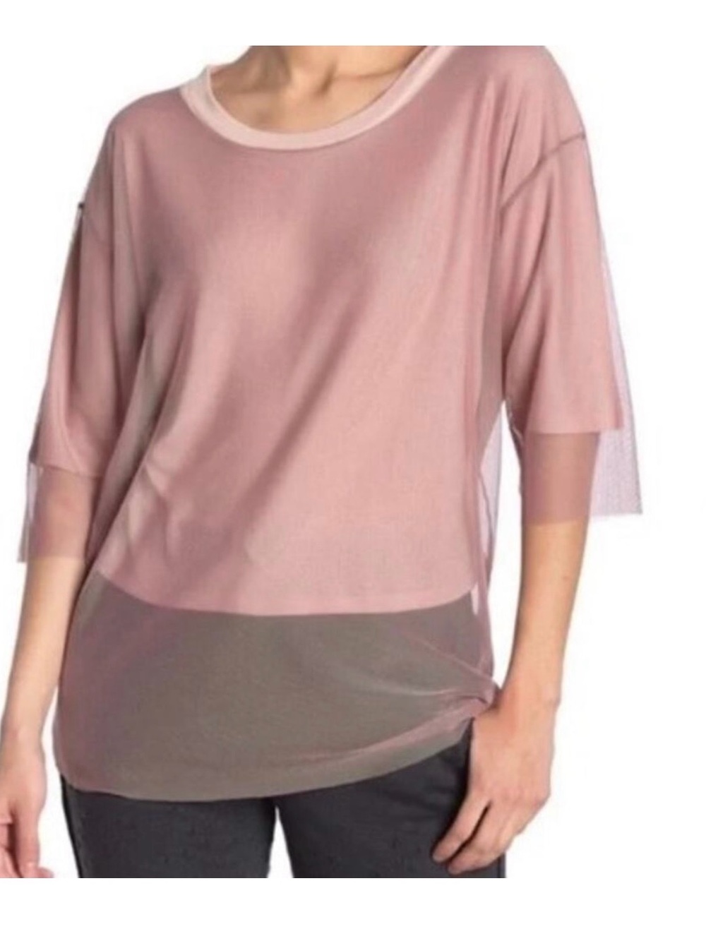 ALO Yoga Sheer Layered Short-Sleeve Top in Dusty Rose